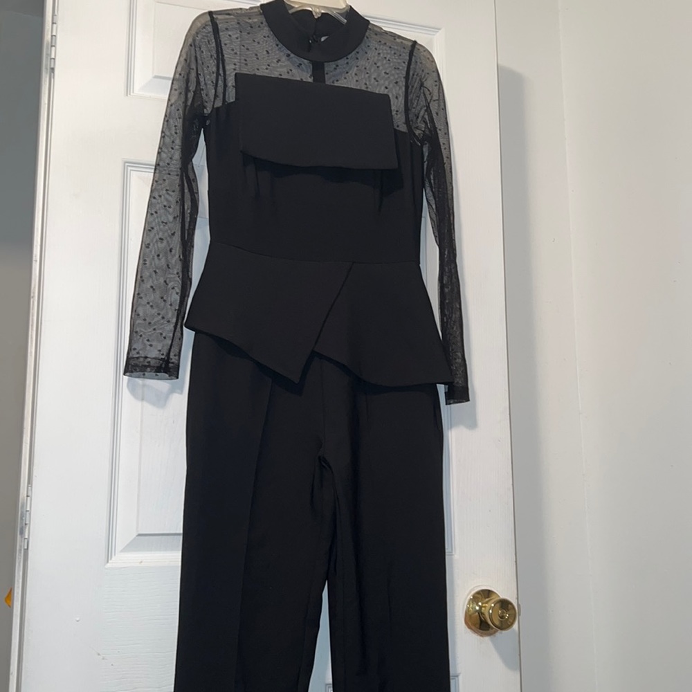 La Pateau Long Sleeve Polka Dot Mesh Jumpsuit Woman Size Medium